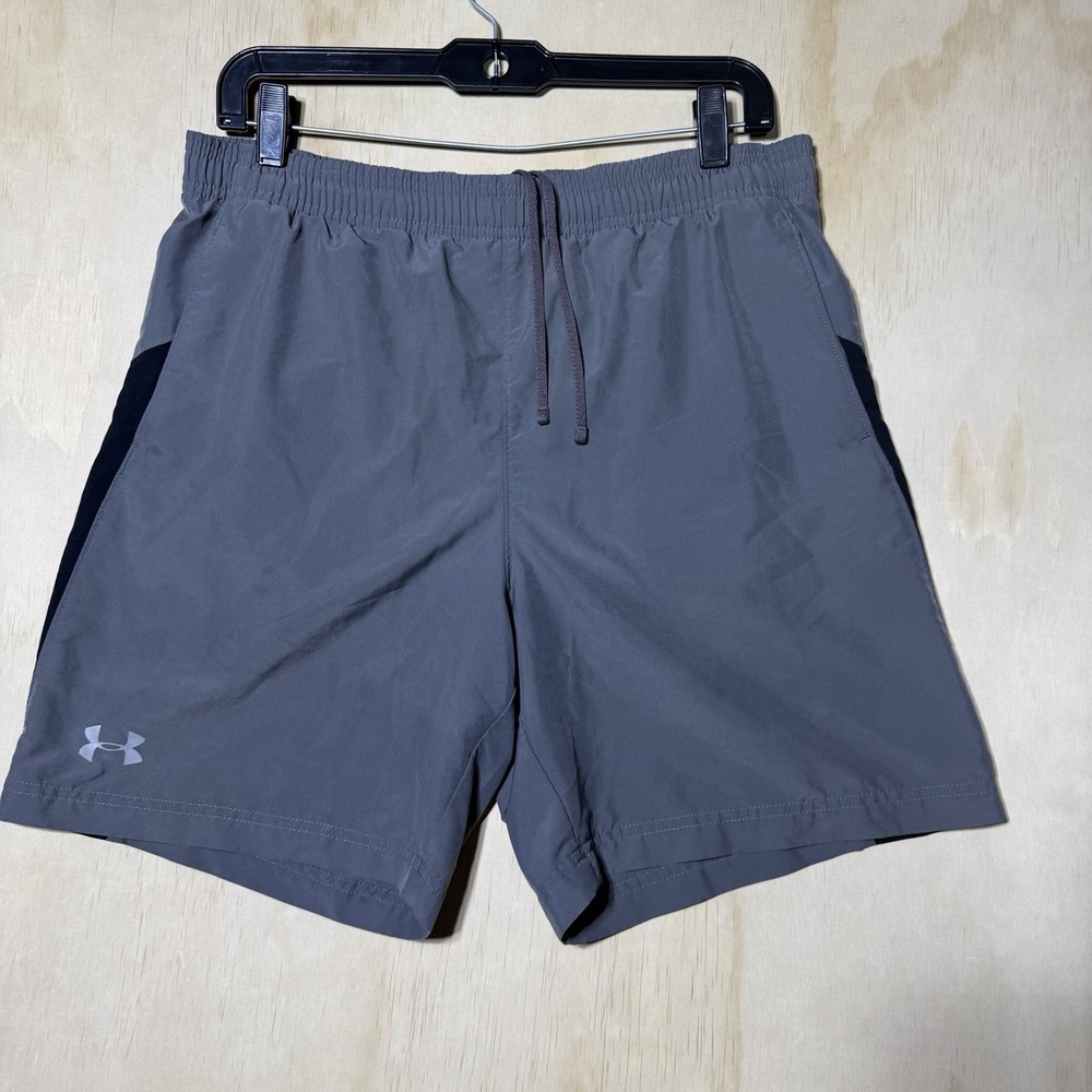 Under Armour HeatGear Mens Medium Gray Lined Running Training Gym Shorts UA
